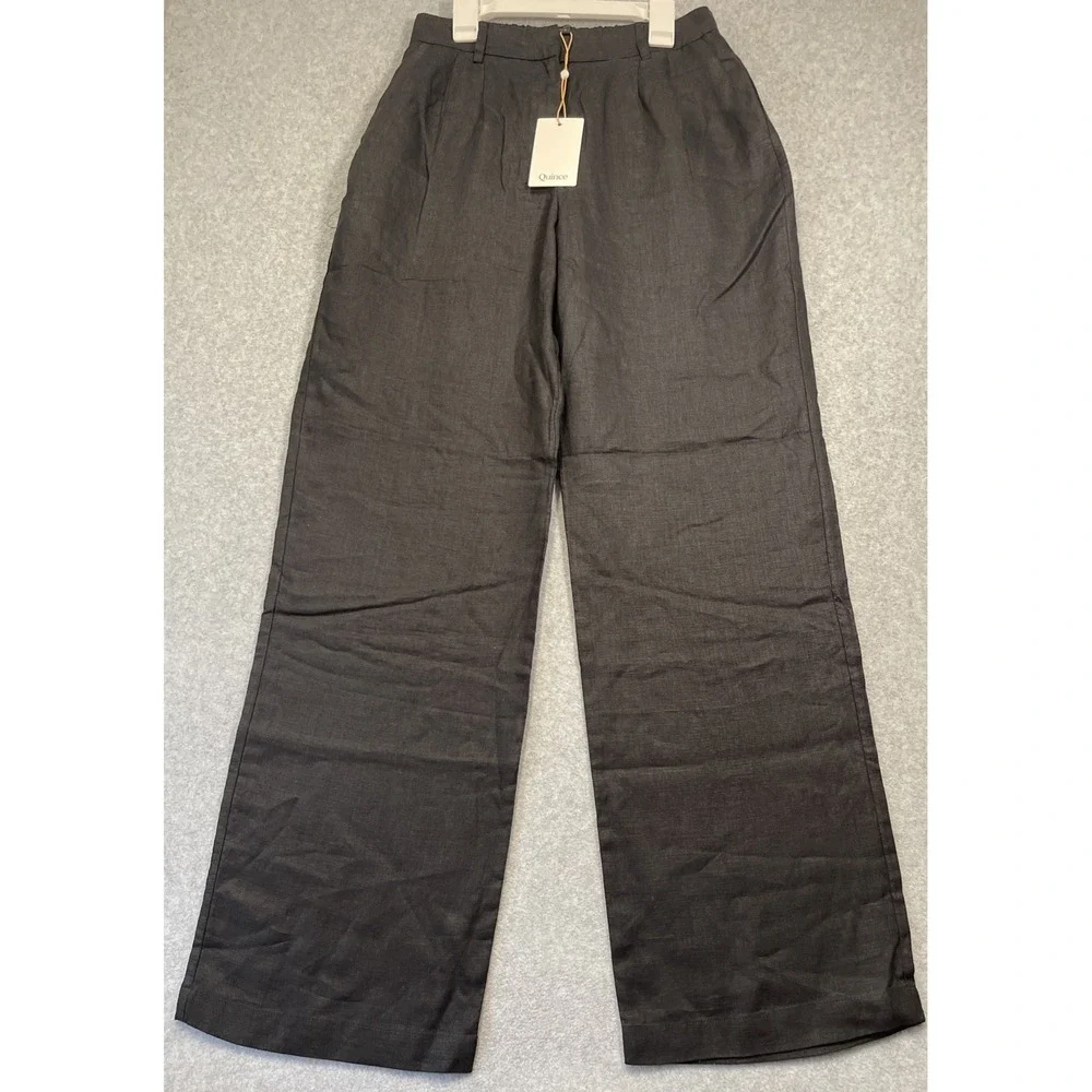 Quince Women 100% European Linen Pleated Trousers Black Sz 2 Office Workwear